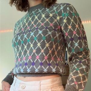 Gray Argyle Pattern Acrylic Sweater
